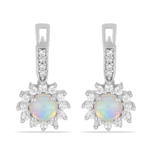 BUY NATURAL ETHIOPIAN OPAL GEMSTONE HALO EARRINGS  IN 925 SILVER